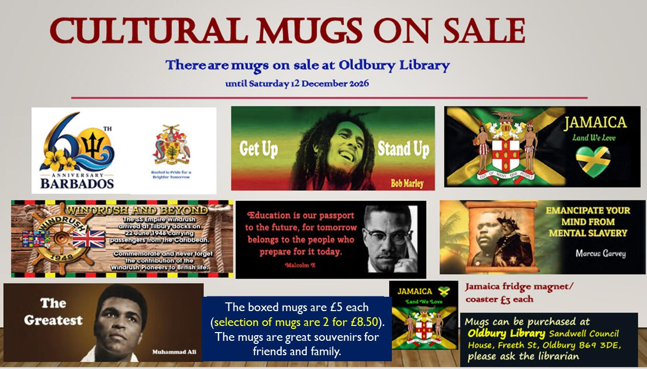 Sale of mugs at Oldbury Library Sandwell Council House, Freeth St, Oldbury B69 3DE Phone: 0121 569 4955